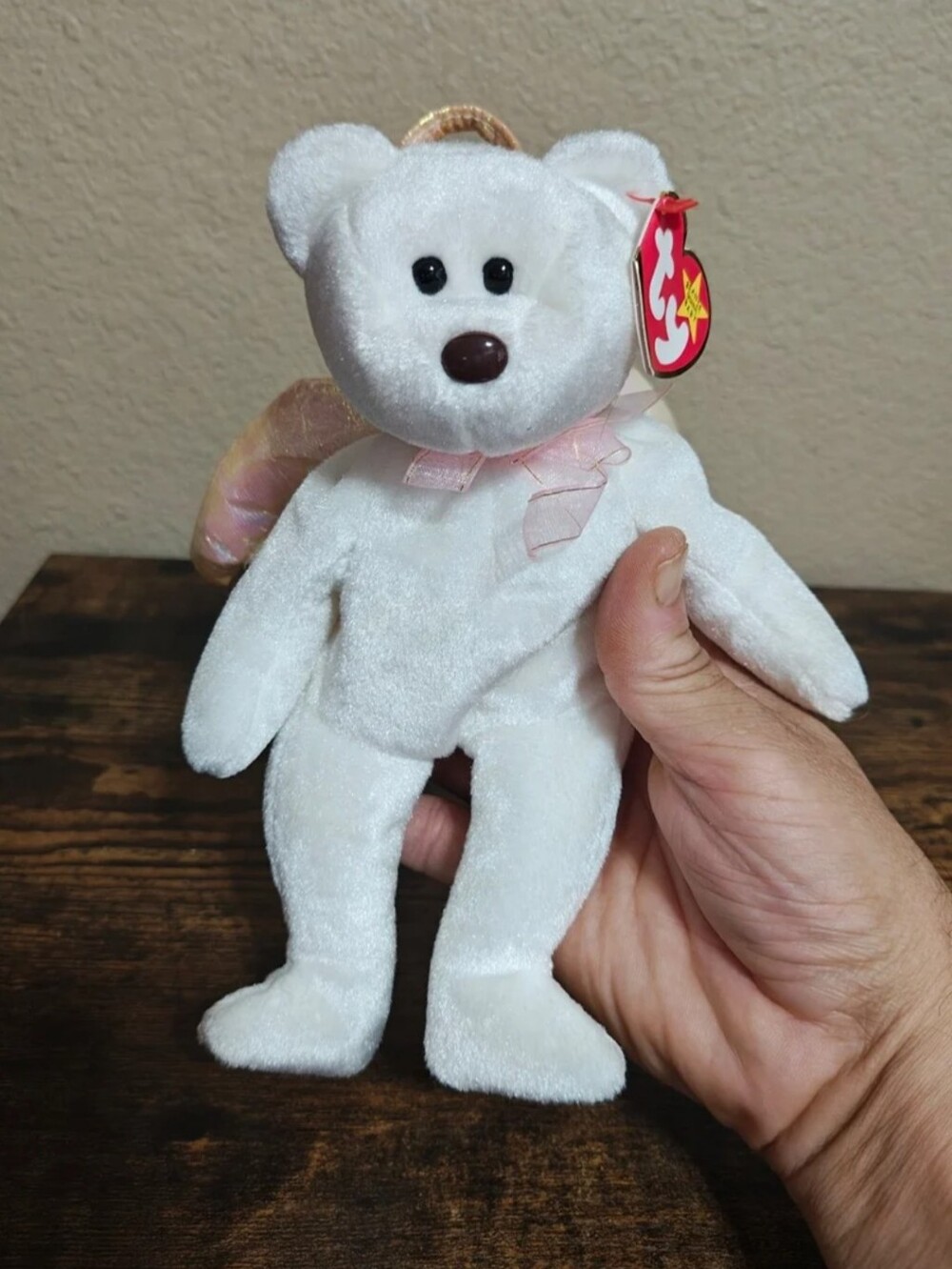 1998 Rare Retired Ty Halo the Angel Bear Beanie Baby Plush NWT.
